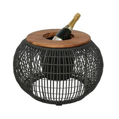 Black outdoor rattan table with planter
