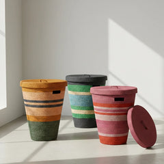 Handwoven Seagrass Striped Laundry Basket | Beryl Green, Midnight & Medici Blue | British Colour Standard