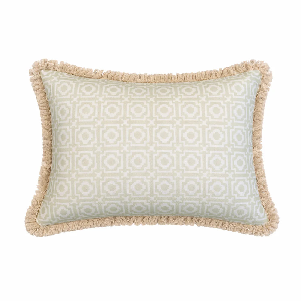 Lumbar Alotablots Cushion |  Sage Green with Cream Fringe | Kelling Home