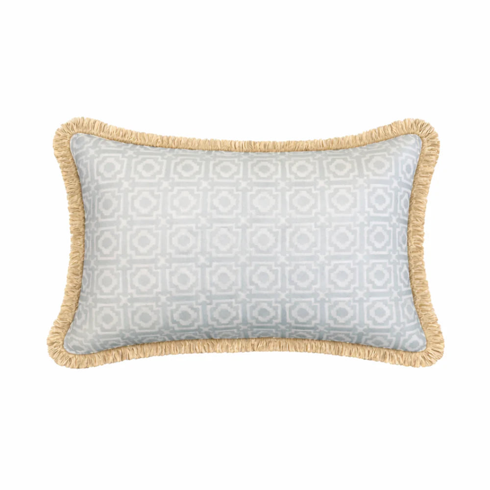 Lumbar Alotablots Cushion |  Sky Blue with Cream Fringe | Kelling Home