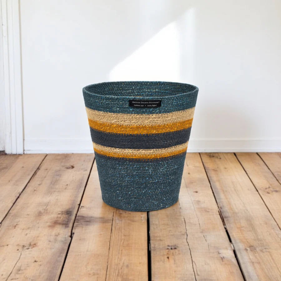 Seagrass Waste Paper Basket in Pompadour & Midnight Blue | British Colour Standard