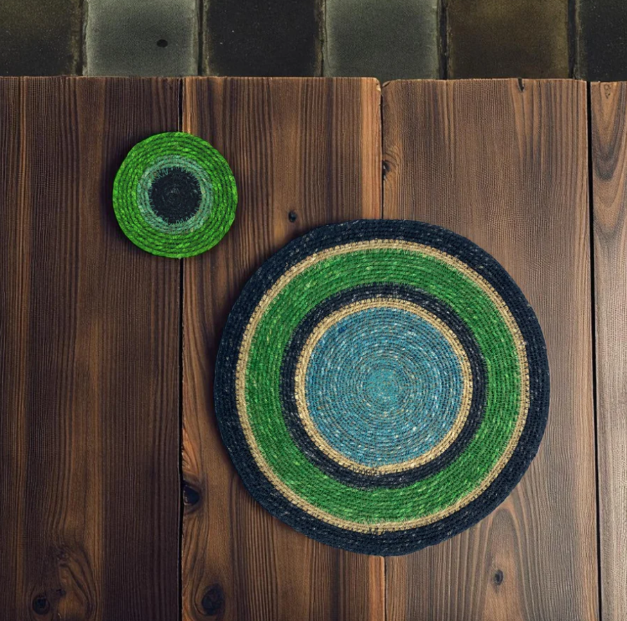 Set of 4 Seagrass Placemats | Beryl Green, Midnight Blue & Tropic Turquoise | British Colour Standard