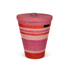Handwoven Seagrass Striped Laundry Basket | Guardsman Red & Venetian Pink | British Colour Standard