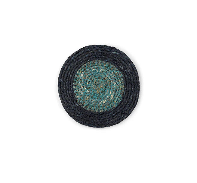 Set of 4 Seagrass Coasters | Tropic Turquoise & Midnight Blue | British Colour Standard