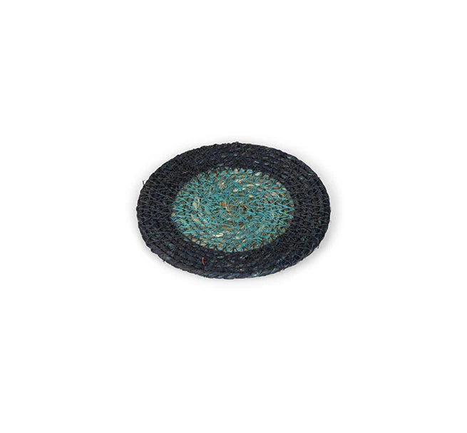 Set of 4 Seagrass Coasters | Tropic Turquoise & Midnight Blue | British Colour Standard