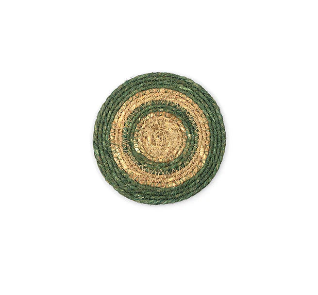 Set of 4 Seagrass Coasters | Olive Green & Natural | British Colour Standard