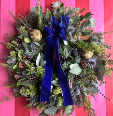 Fresh Christmas Door Wreath- Blue Noel