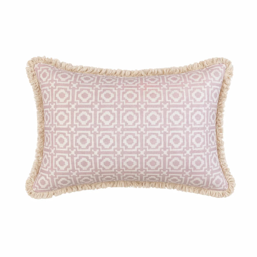 Alotablots Lumbar Cushion  Blush Pink with Cream Fringe | Kelling Home