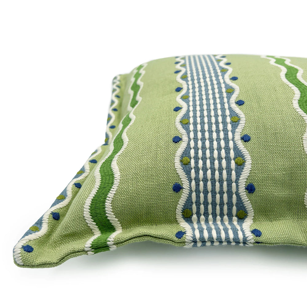 Hermia Brook | Green & Blue Striped Cushion | Linwood 