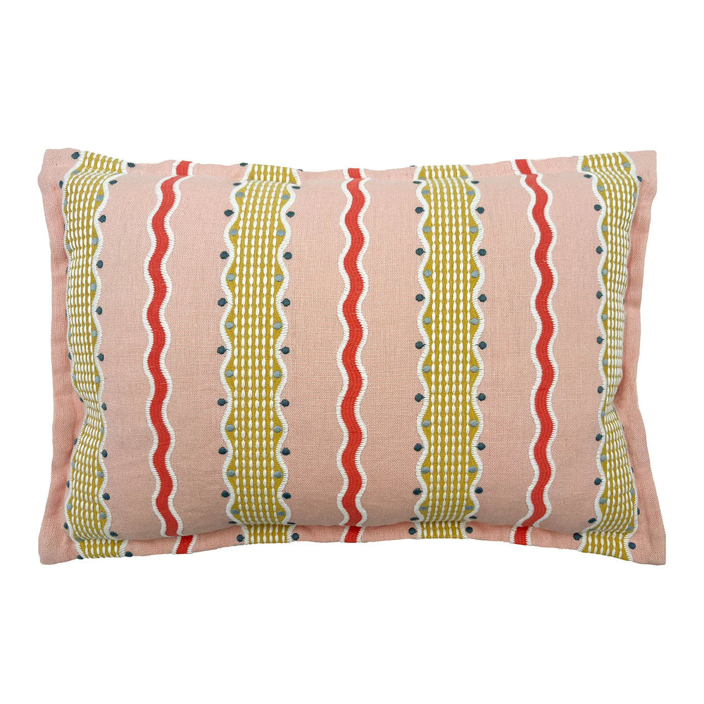 Hermia Peony | Pink, Red & Gold Striped Cushion | Linwood 