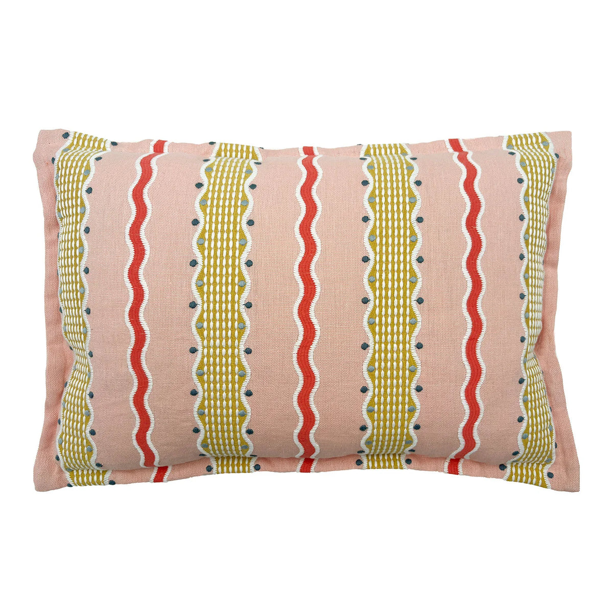 Hermia Peony | Pink, Red & Gold Striped Cushion | Linwood 