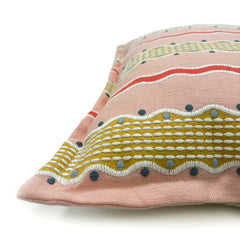 Hermia Peony | Pink, Red & Gold Striped Cushion | Linwood 