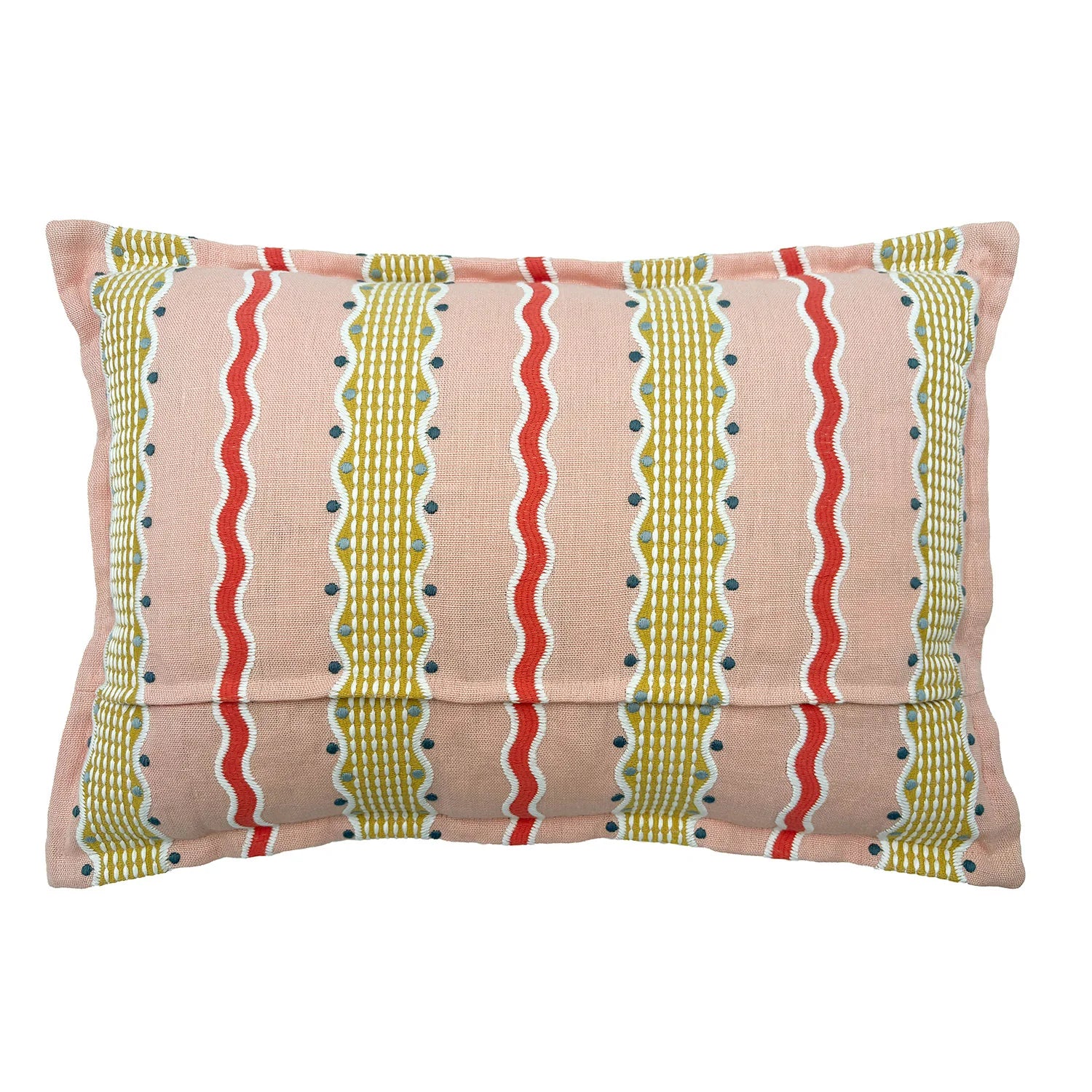 Hermia Peony | Pink, Red & Gold Striped Cushion | Linwood 