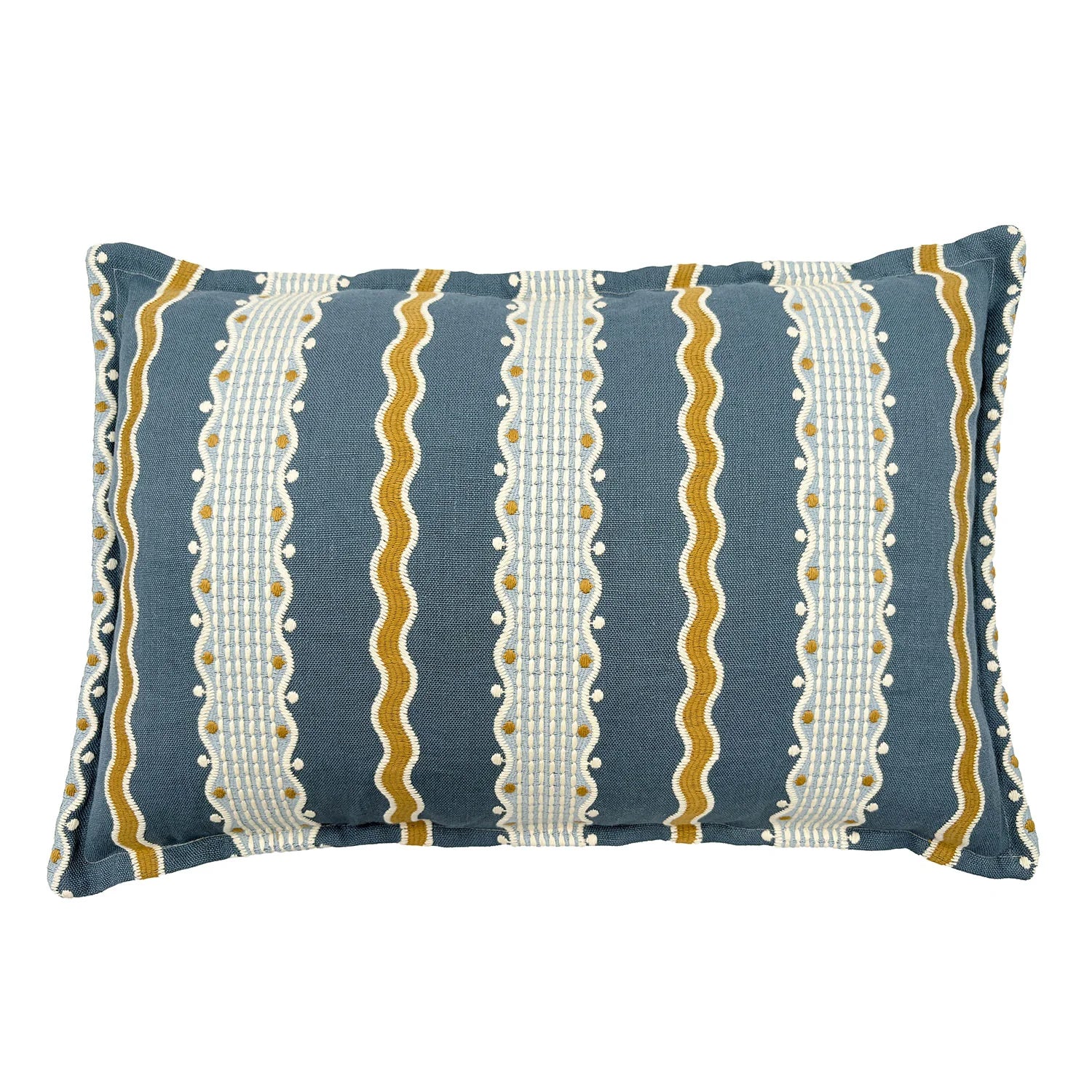 Hermia River | Blue & Gold Striped Cushion | Linwood 