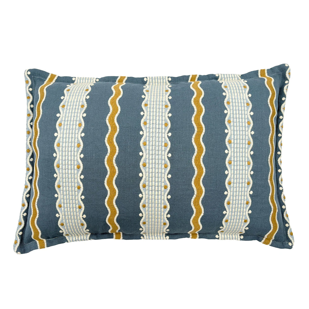 Hermia River | Blue & Gold Striped Cushion | Linwood 
