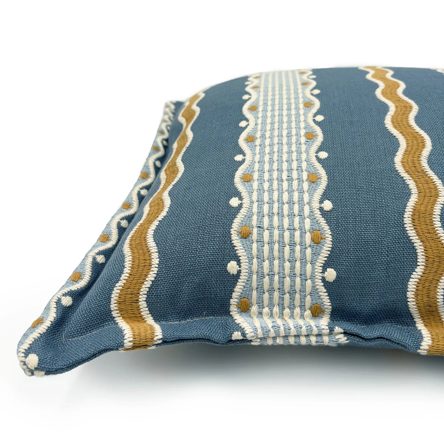 Hermia River | Blue & Gold Striped Cushion | Linwood 