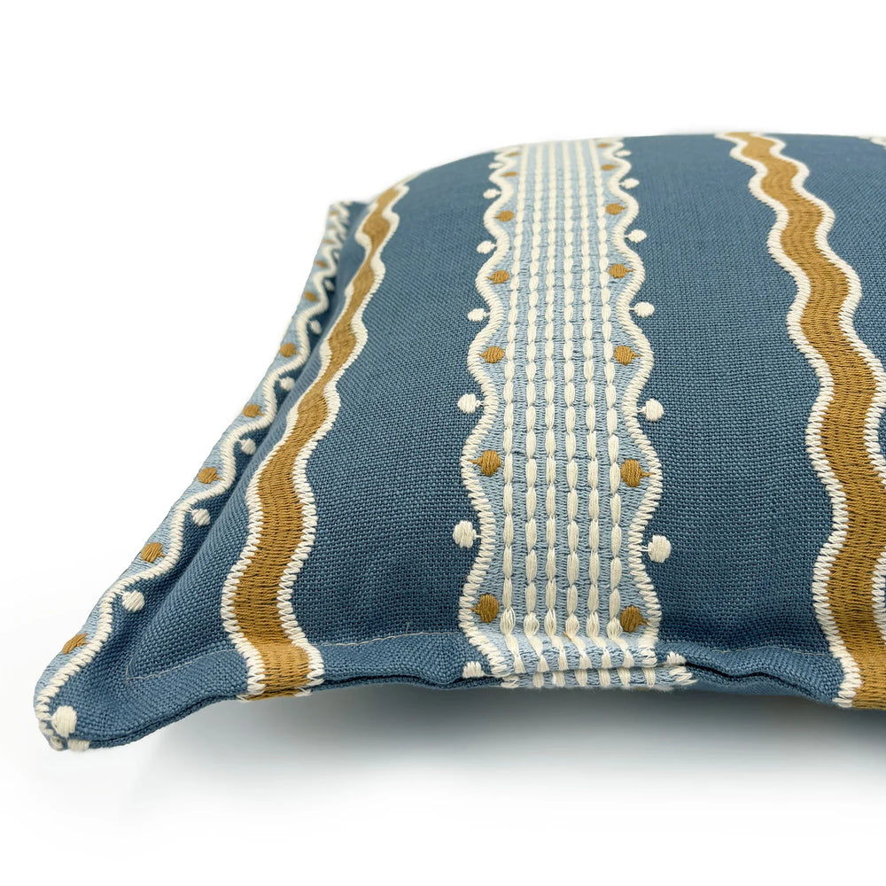 Hermia River | Blue & Gold Striped Cushion | Linwood 