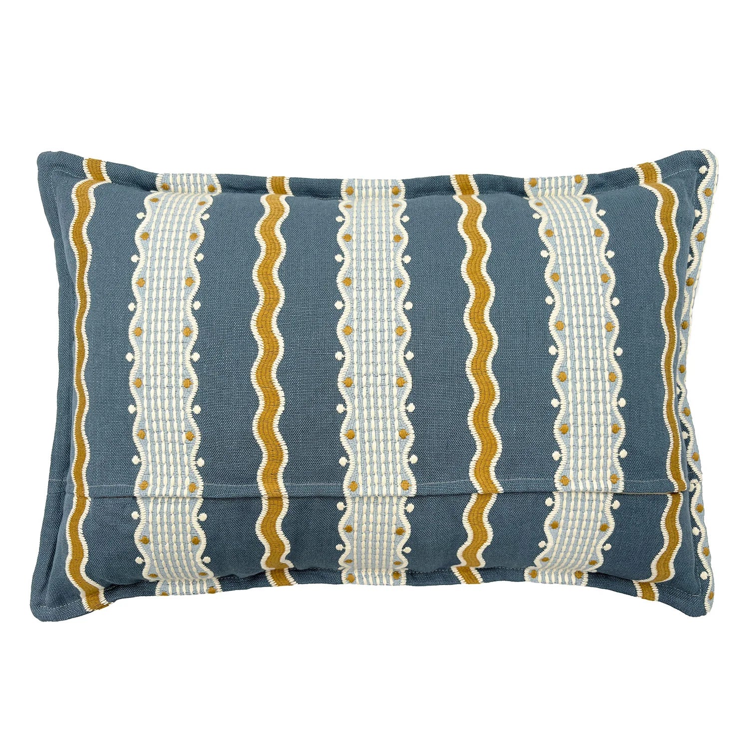 Hermia River | Blue & Gold Striped Cushion | Linwood 