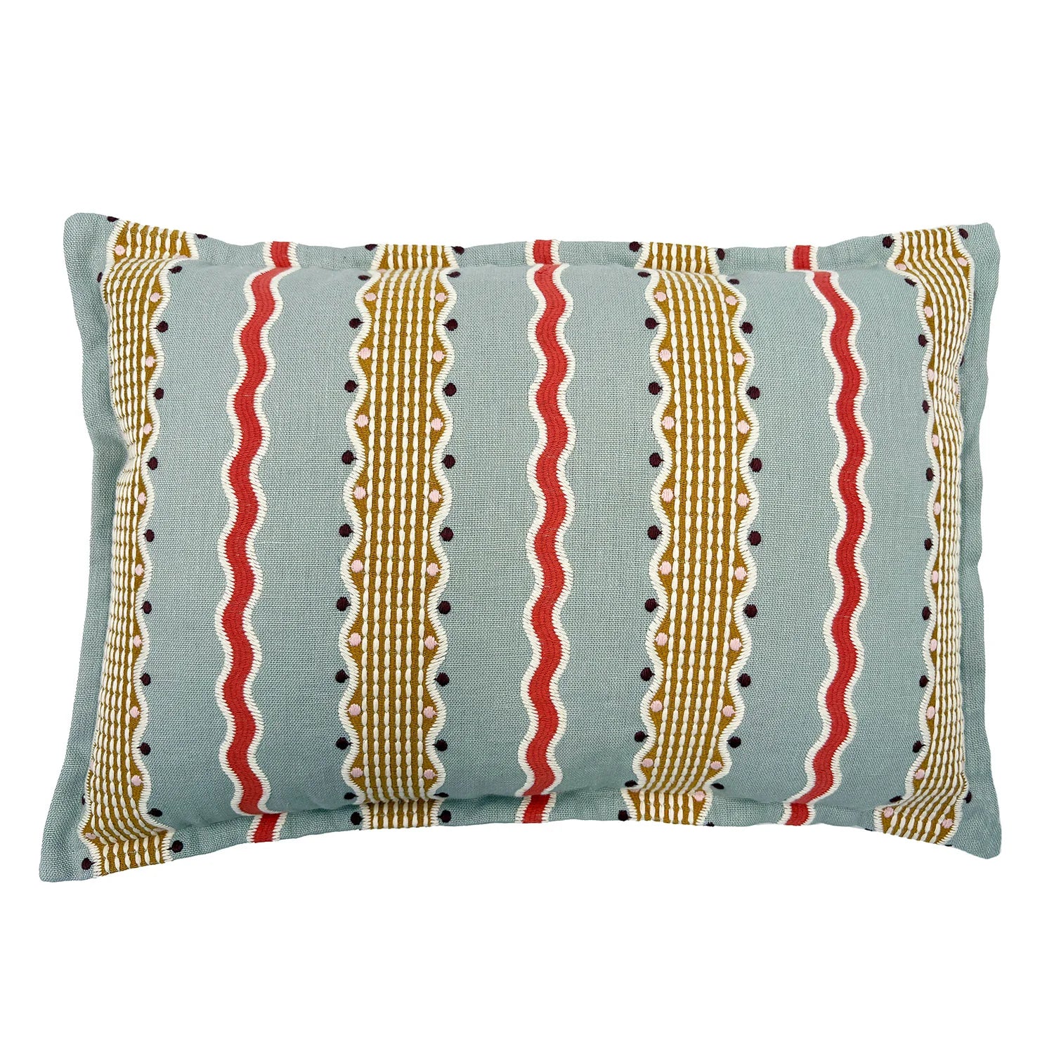 Hermia Sunset | Blue, Coral & Gold Striped Cushion | Linwood 