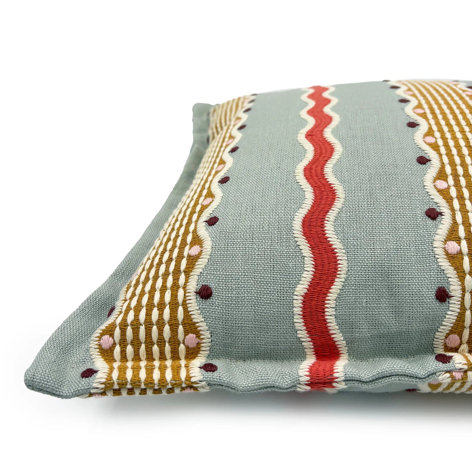 Hermia Sunset | Blue, Coral & Gold Striped Cushion | Linwood 
