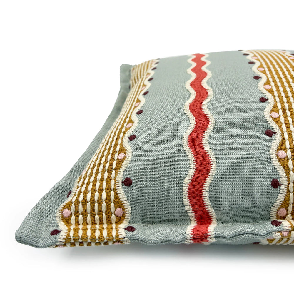 Hermia Sunset | Blue, Coral & Gold Striped Cushion | Linwood 