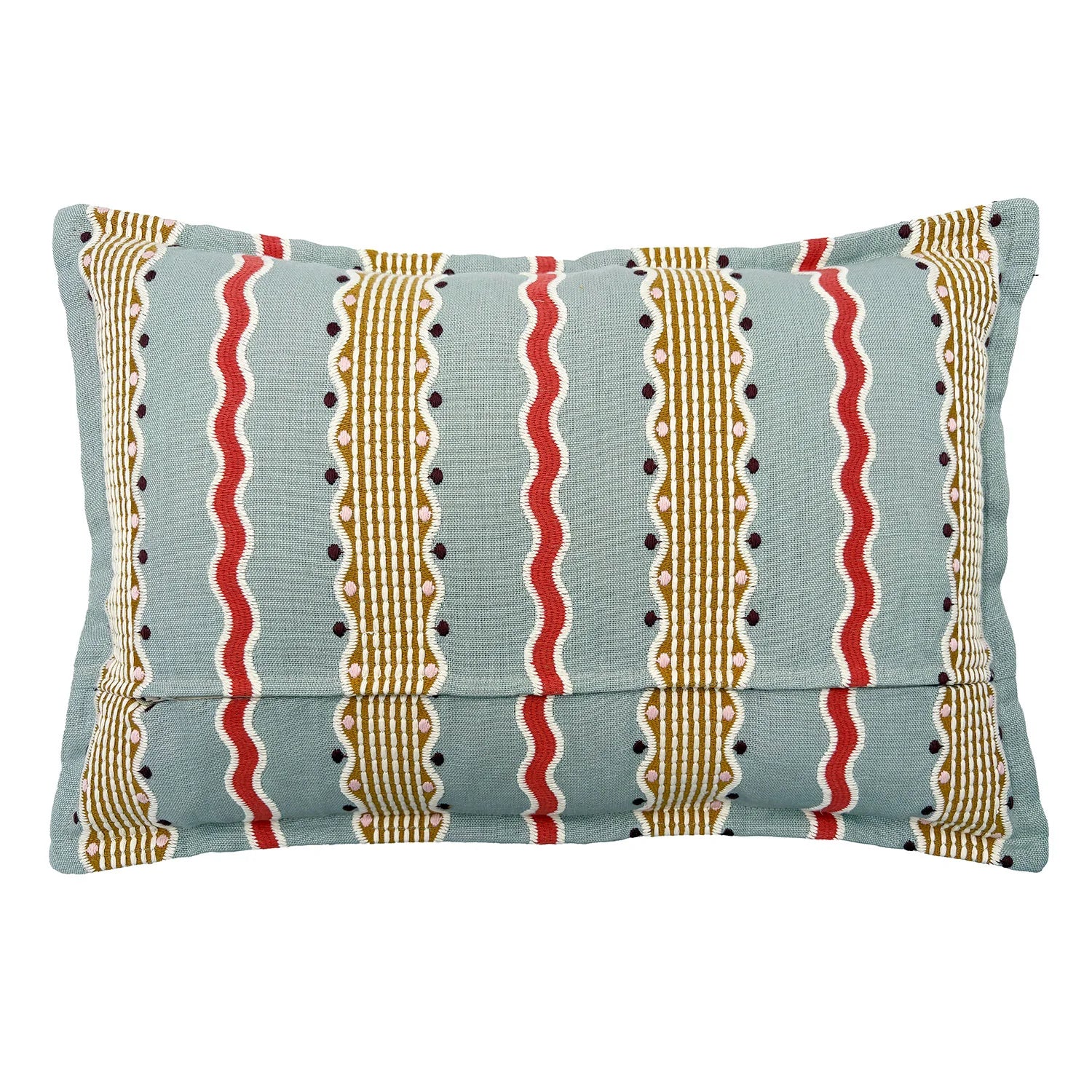 Hermia Sunset | Blue, Coral & Gold Striped Cushion | Linwood 