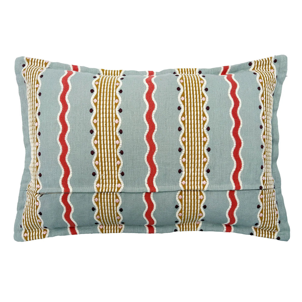 Hermia Sunset | Blue, Coral & Gold Striped Cushion | Linwood 