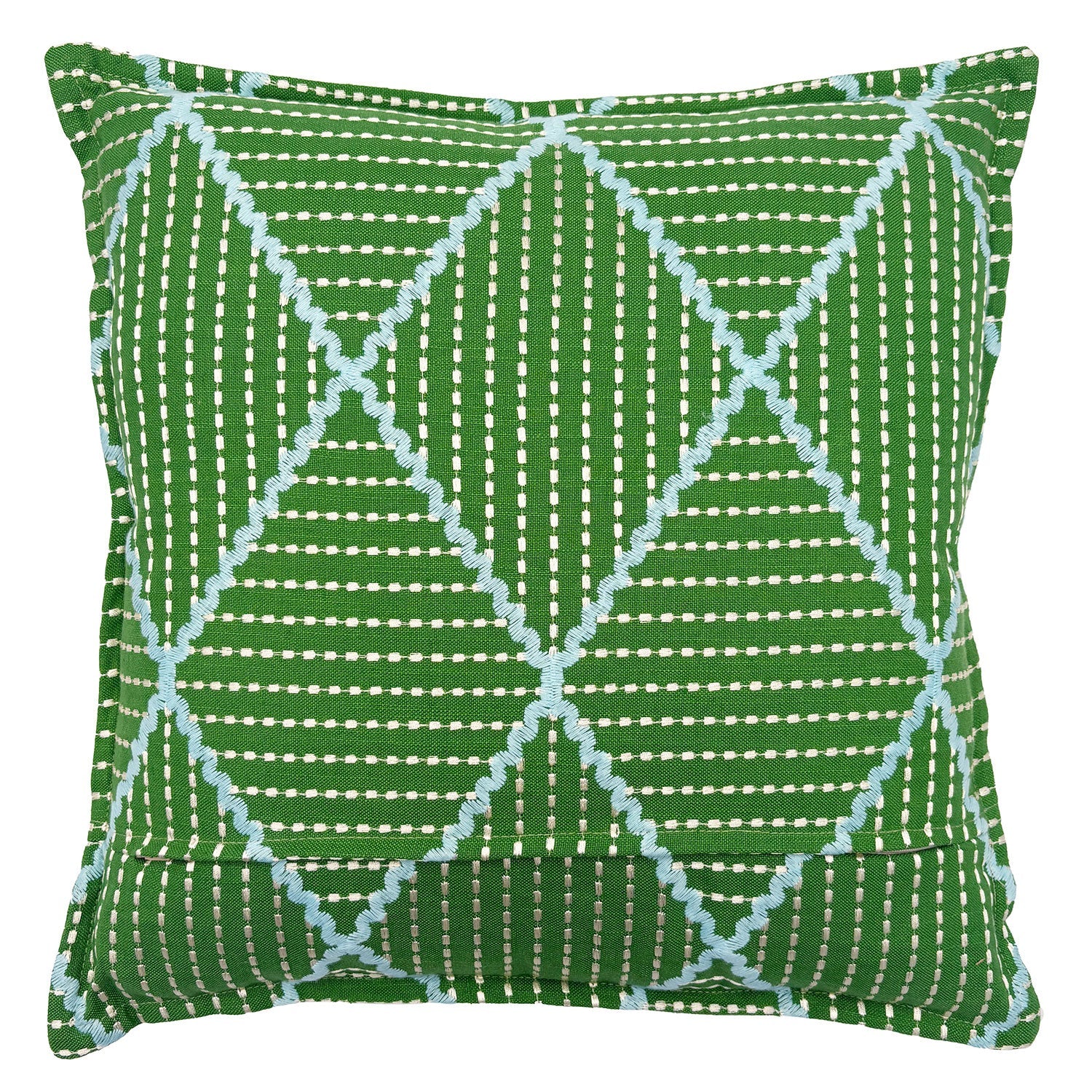 Oberon Glade | Green Embroidered Diamond Pattern Cushion | Linwood