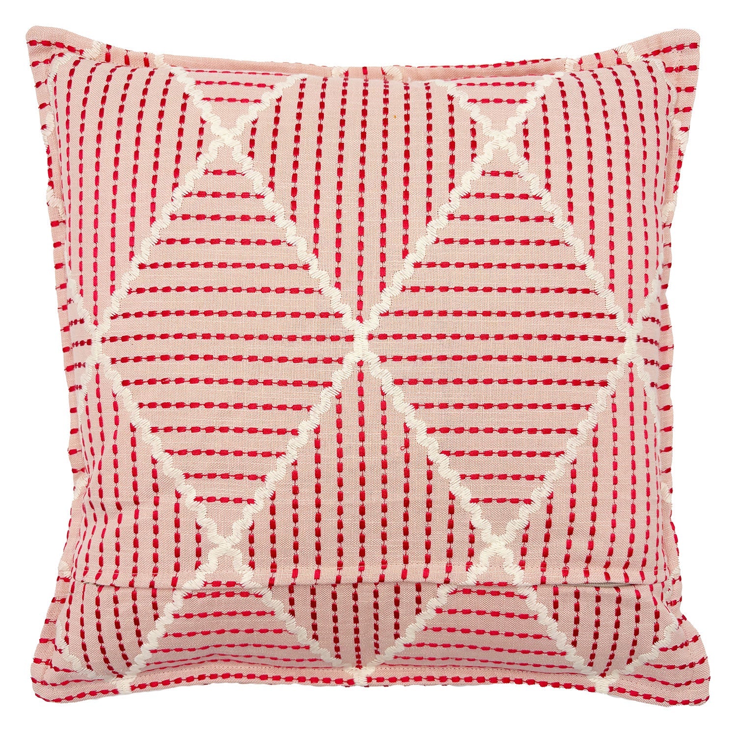 Oberon Strawberry | Pink Embroidered Diamond Pattern Cushion | Linwood