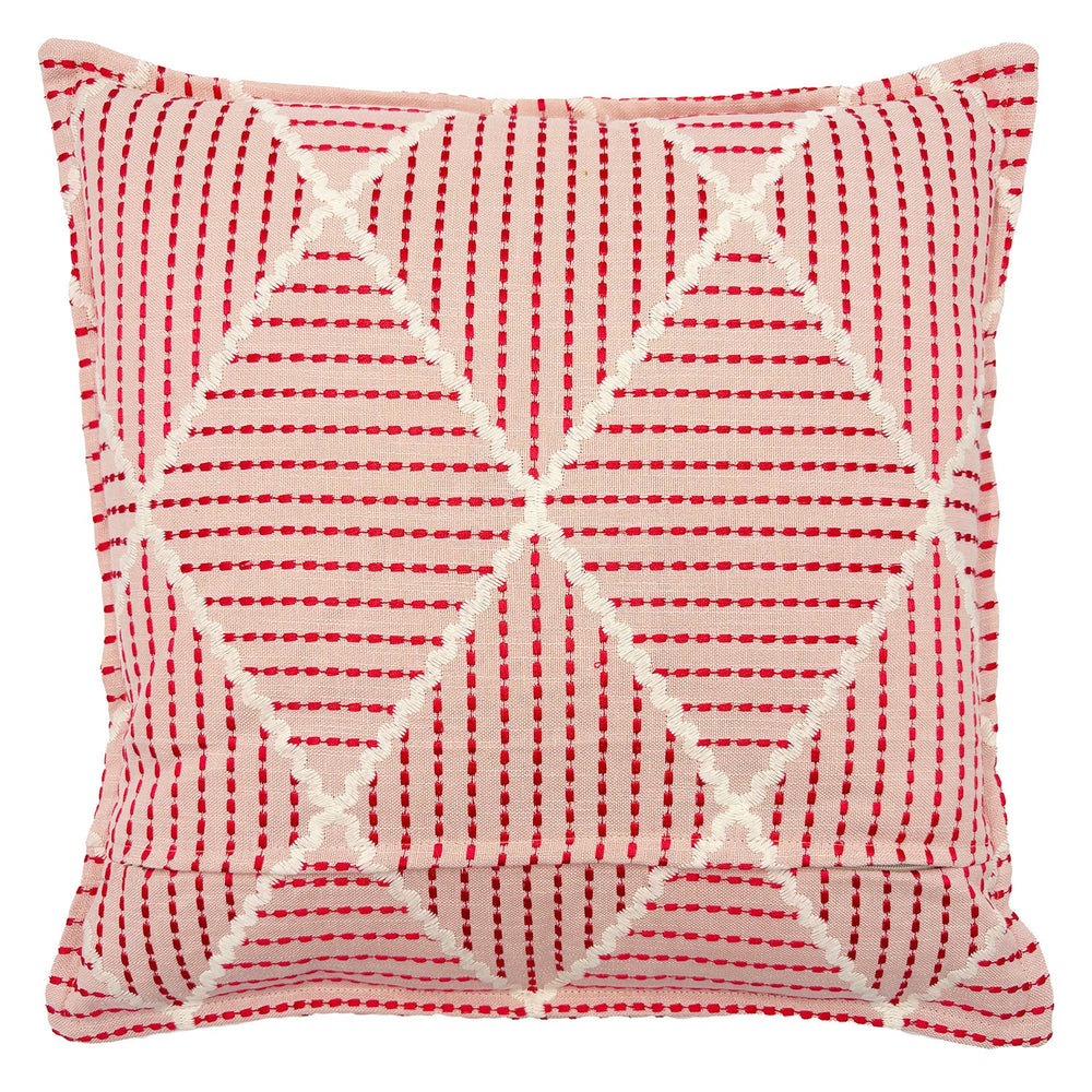 Oberon Strawberry | Pink Embroidered Diamond Pattern Cushion | Linwood