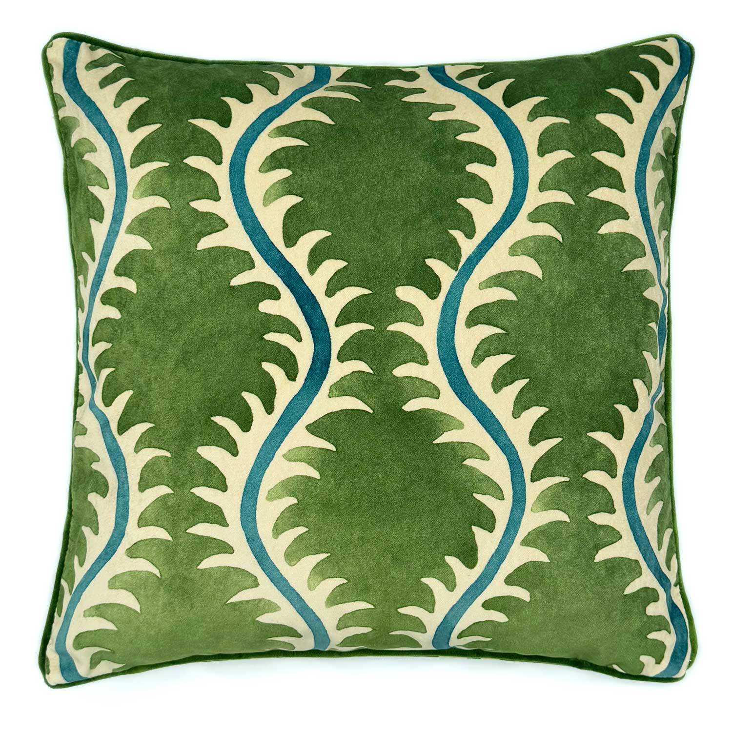 Helter Skelter Grass Velvet Cushion | Green & Blue | Linwood