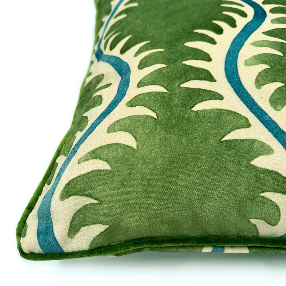 Helter Skelter Grass Velvet Cushion | Green & Blue | Linwood
