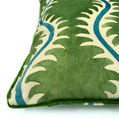 Helter Skelter Grass Velvet Cushion | Green & Blue | Linwood