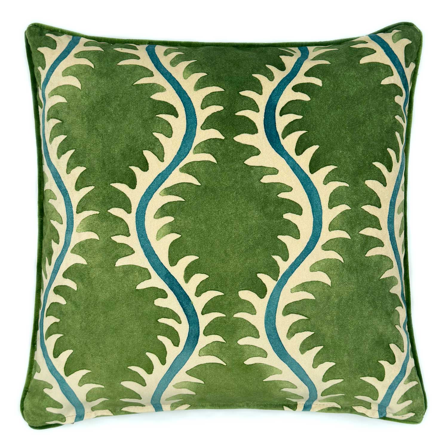 Helter Skelter Grass Velvet Cushion | Green & Blue | Linwood