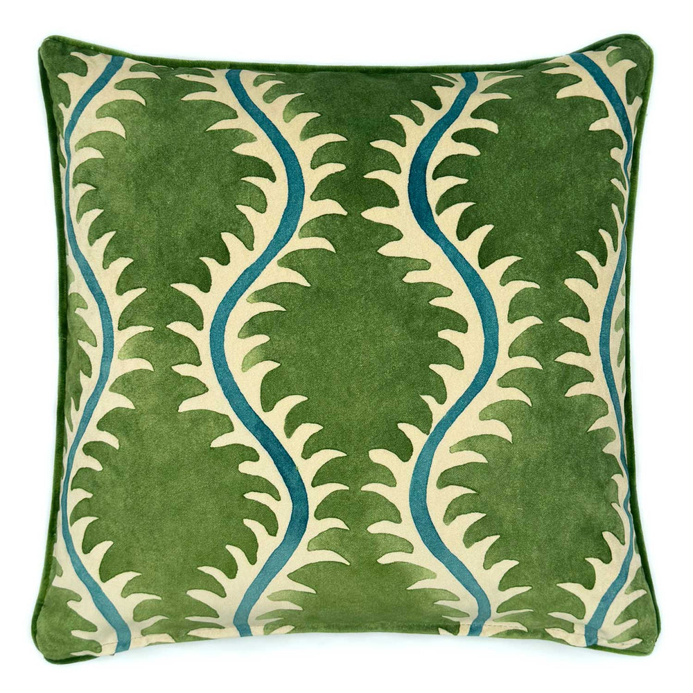 Helter Skelter Grass Velvet Cushion | Green & Blue | Linwood