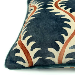 Helter Skelter Ink Velvet Cushion | Navy & Terracotta | Linwood