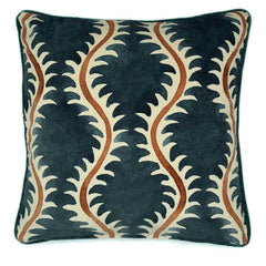 Helter Skelter Ink Velvet Cushion | Navy & Terracotta | Linwood