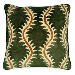 Helter Skelter Moss Velvet Cushion | Green & Terracotta | Linwood