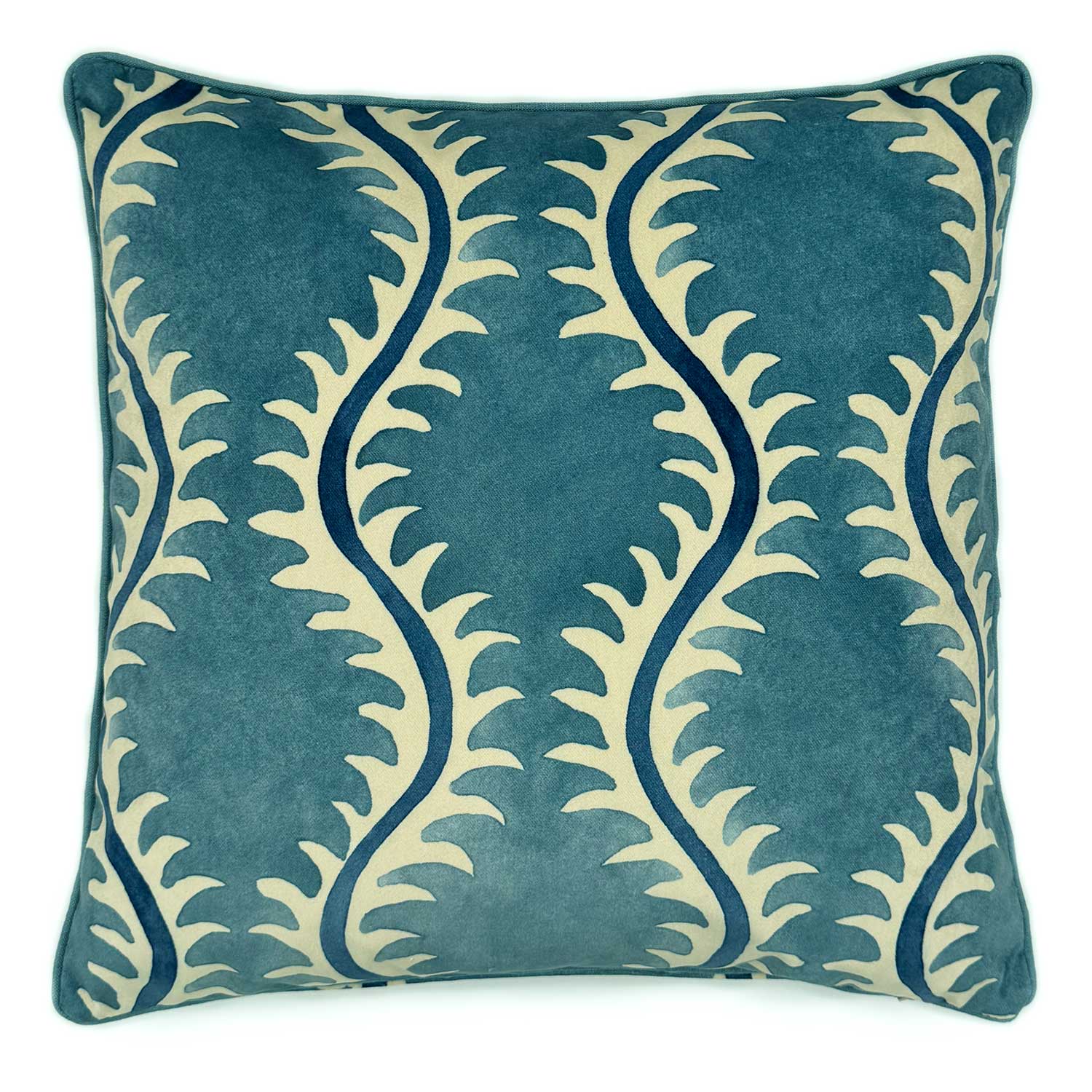 Helter Skelter Ocean Velvet Cushion | Blue | Linwood