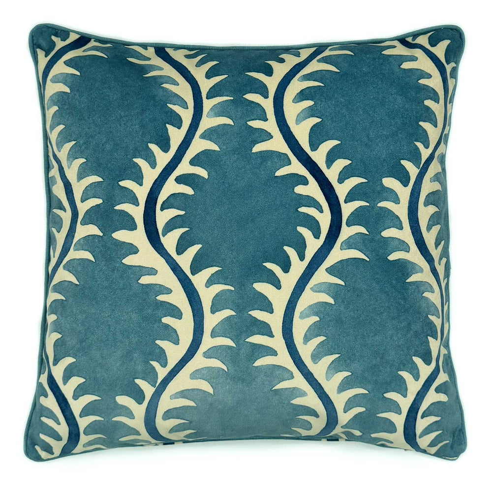 Helter Skelter Ocean Velvet Cushion | Blue | Linwood