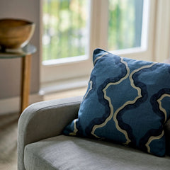 Ruffled Citadel Linen Cushion | Navy & Blue | Linwood