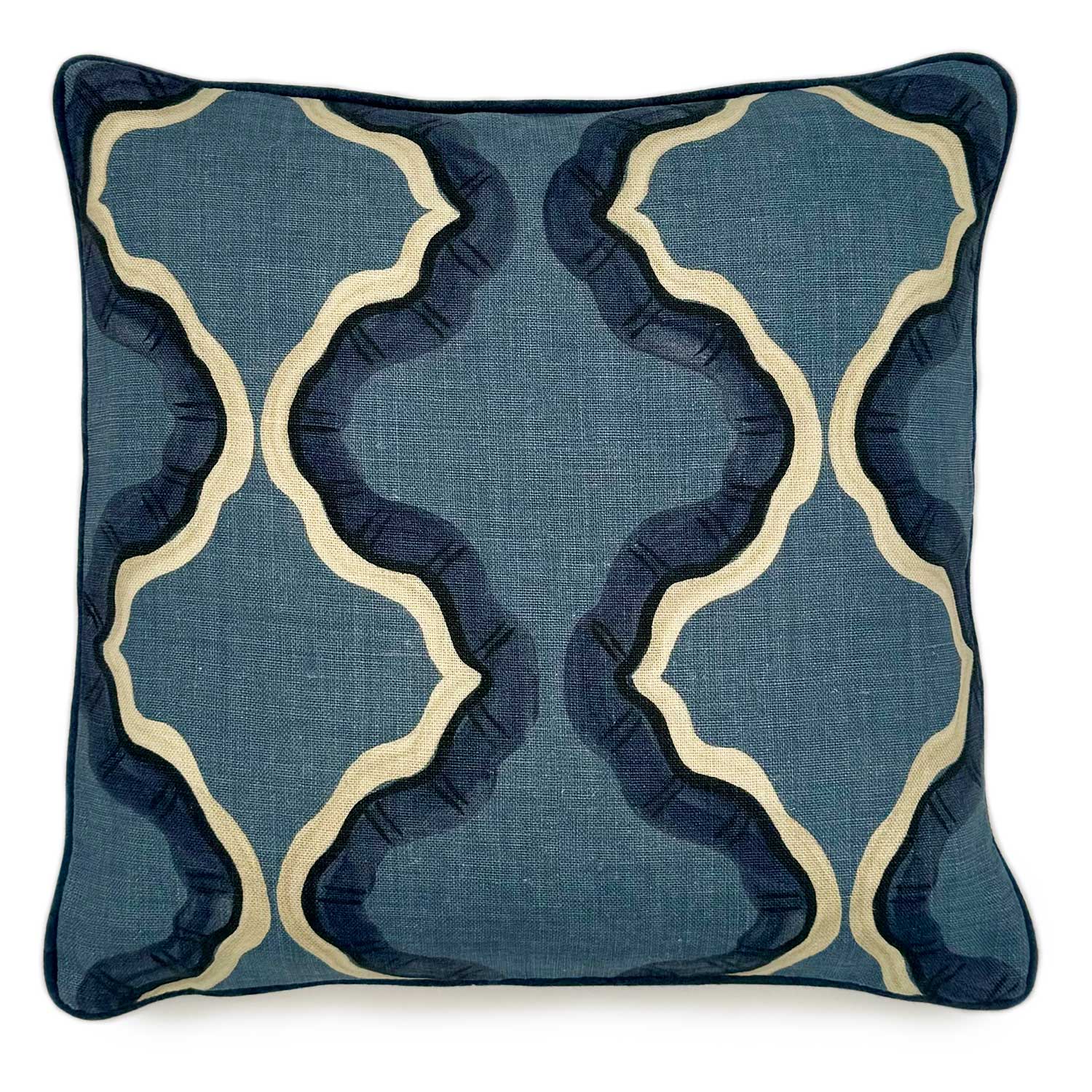 Ruffled Citadel Linen Cushion | Navy & Blue | Linwood
