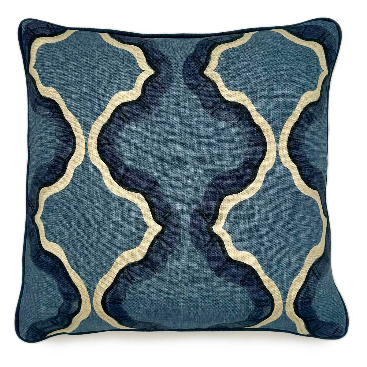 Ruffled Citadel Linen Cushion | Navy & Blue | Linwood