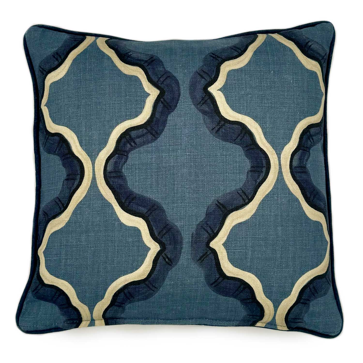 Ruffled Citadel Linen Cushion | Navy & Blue | Linwood