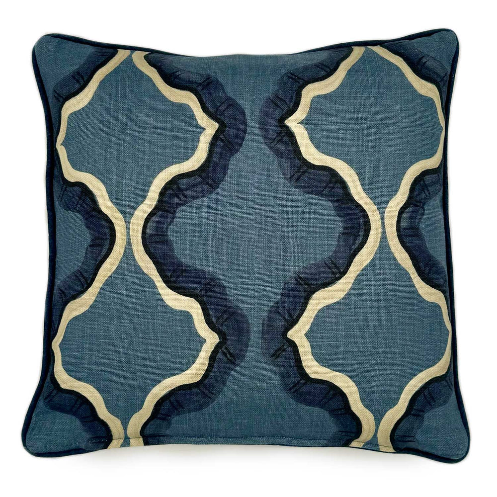Ruffled Citadel Linen Cushion | Navy & Blue | Linwood
