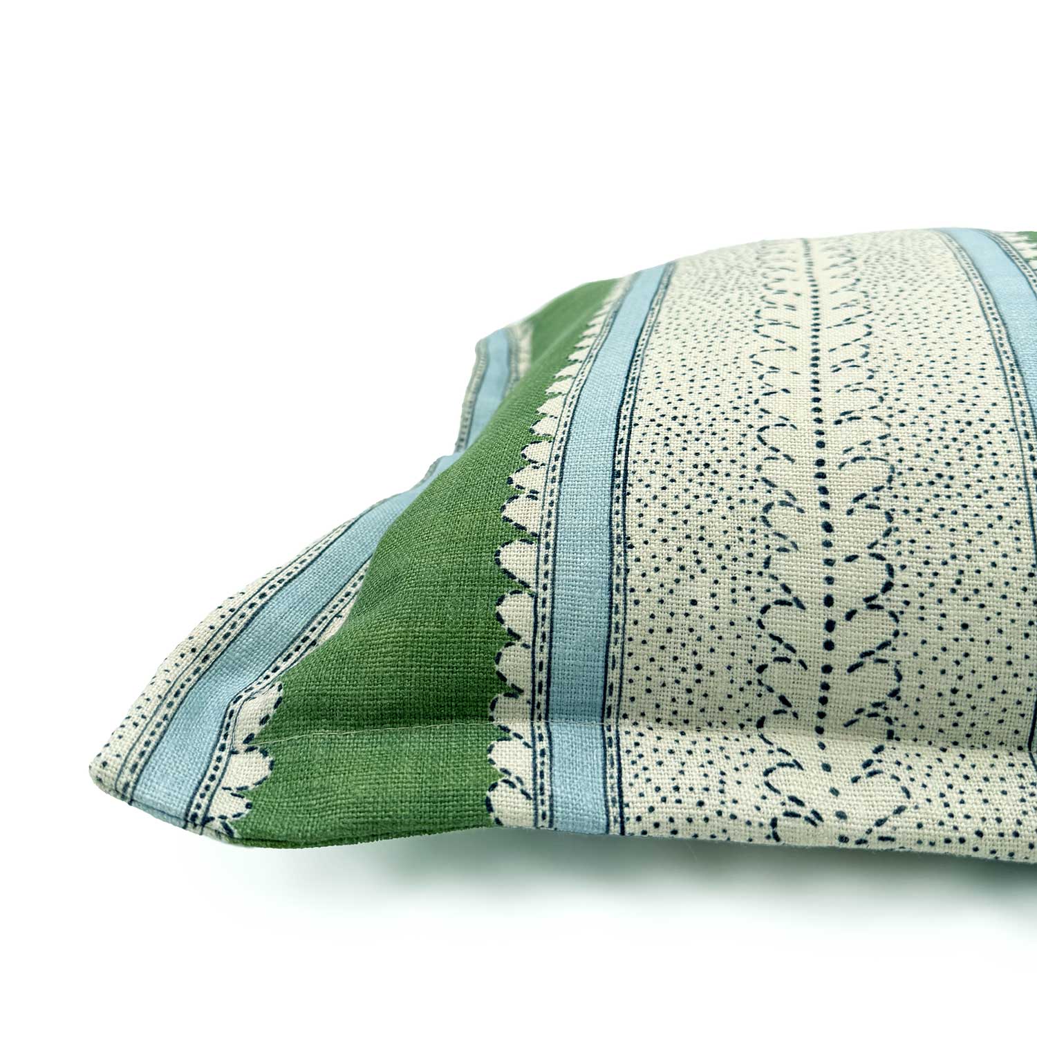 Dimity Bowling Green | Blue & Green Striped Cushion | Linwood
