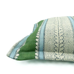 Dimity Bowling Green | Blue & Green Striped Cushion | Linwood