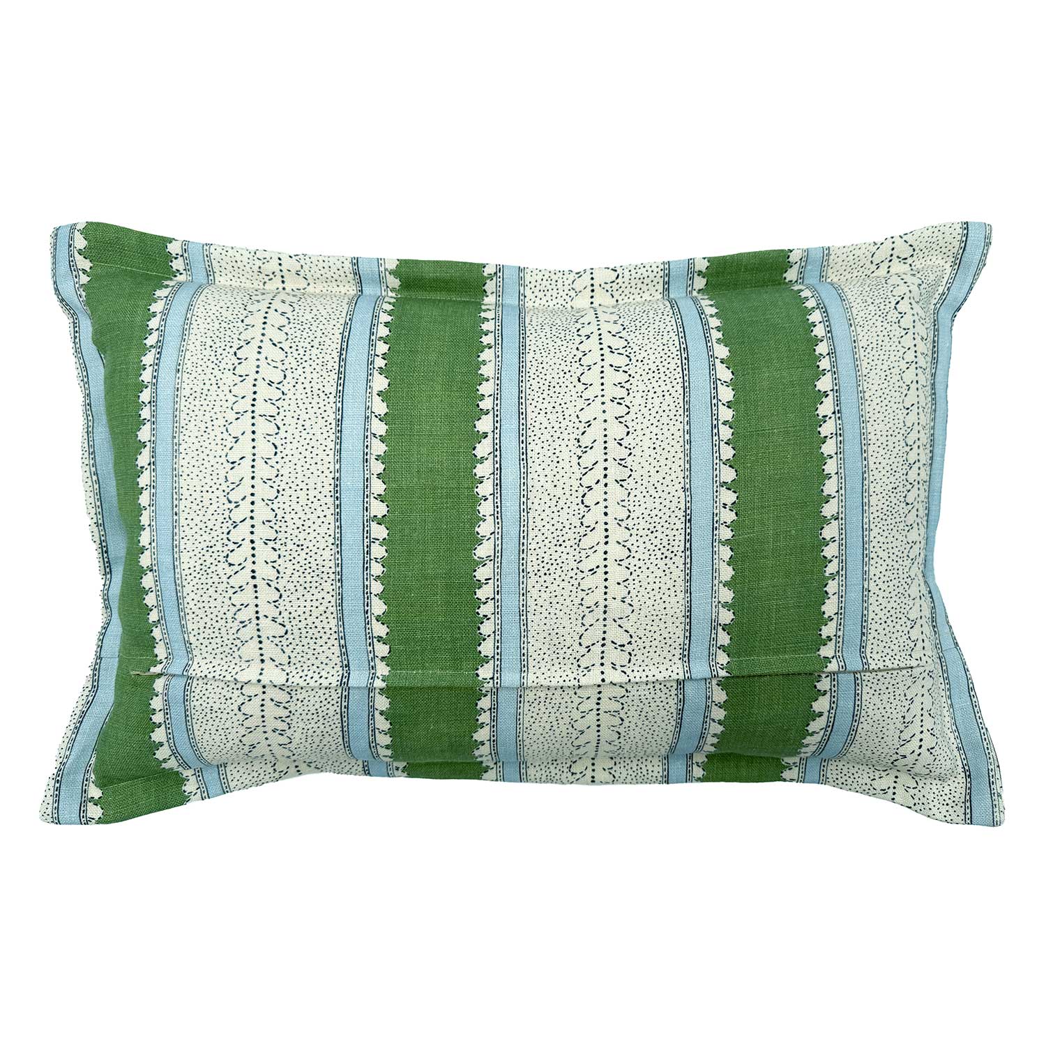 Dimity Bowling Green | Blue & Green Striped Cushion | Linwood