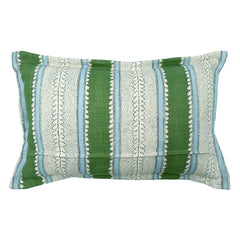 Dimity Bowling Green | Blue & Green Striped Cushion | Linwood