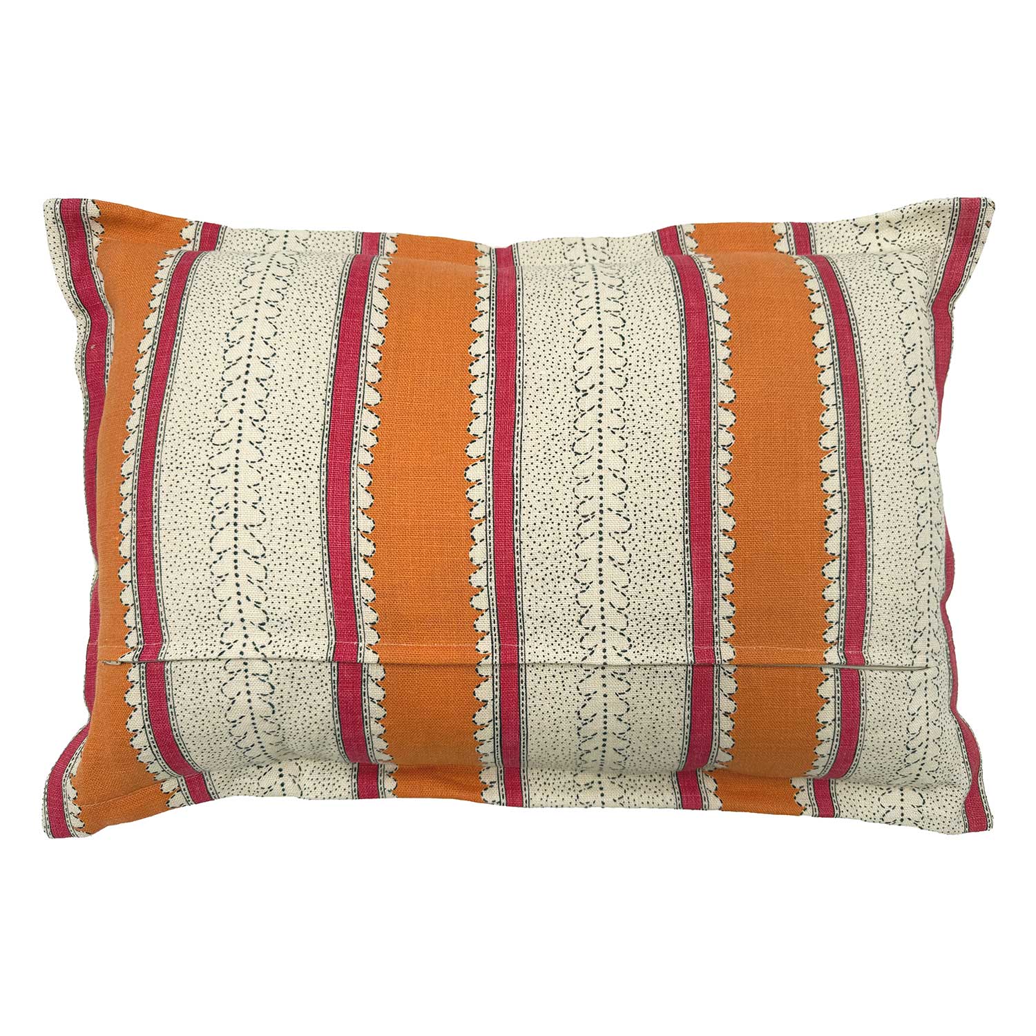 Dimity Fruit Salad | Orange & Raspberry Striped Cushion | Linwood